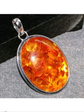 Baltic Amber Gemstone 925 Sterling Silver Ethnic Handmade Pendant Necklace